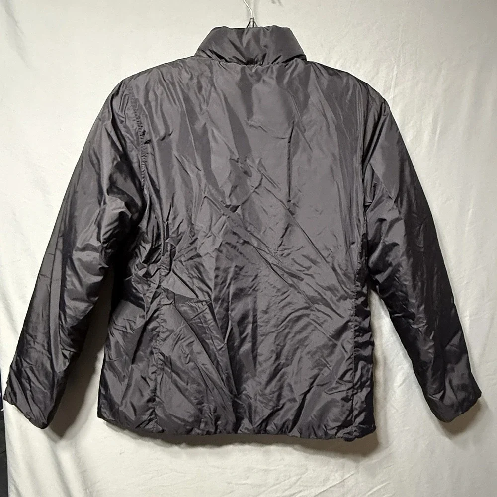 Land's End Down Filled Coat Women Large 14-16 Puffer Reversible Black Warm FLAW*